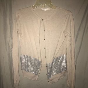 LOFT Silver Sequin Embellished Cardigan